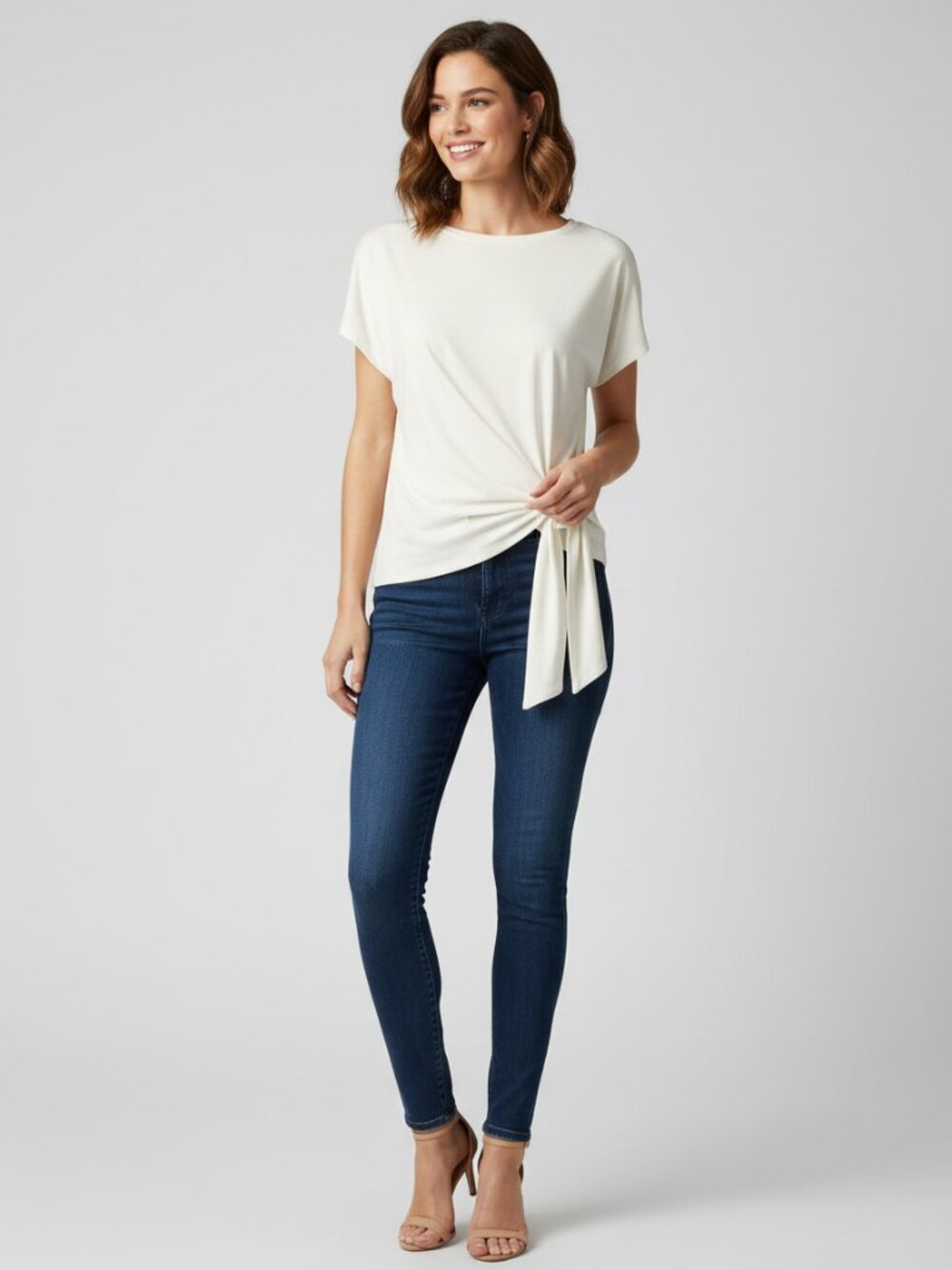 Nordstrom Cream Side-Tie Short Sleeve Blouse